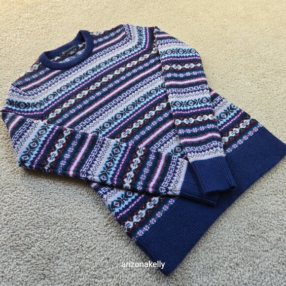 Brooks Brothers Fair Isle Sweater Lambswool Blend XS Blue Purple - Picture 11 of 16
